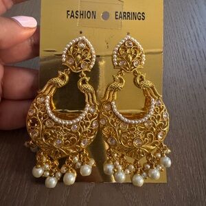 Gold Fashion Earrings with Pearl Accents